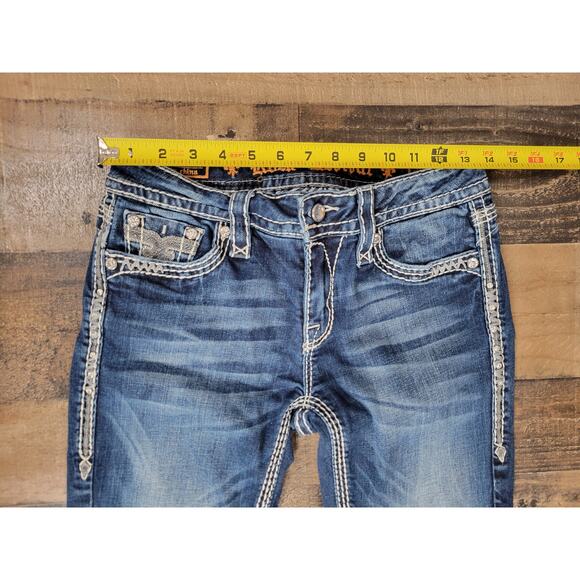 Rock Revival Sherry Boot‎ Jeans Womens 28 Dark Wash Blue Denim Sequin Rhinestone - Picture 6 of 8